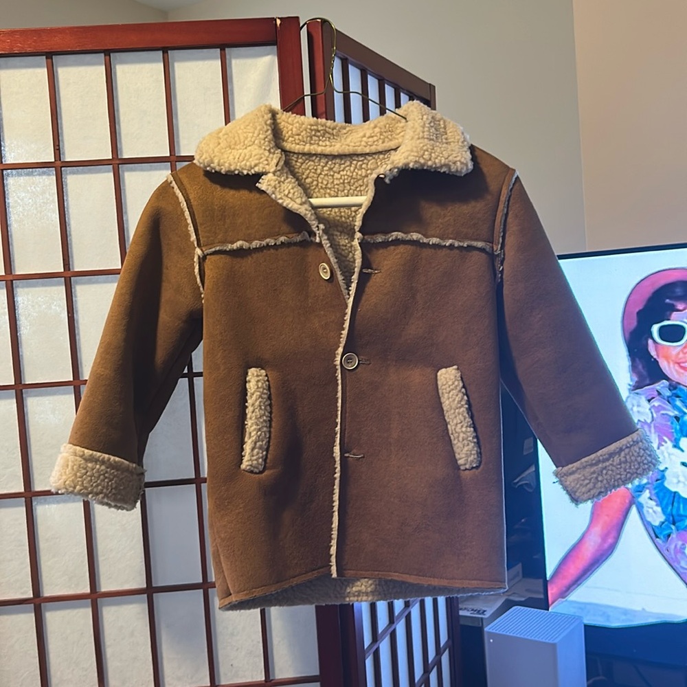 Brown Shearling Coat with Cream Accents